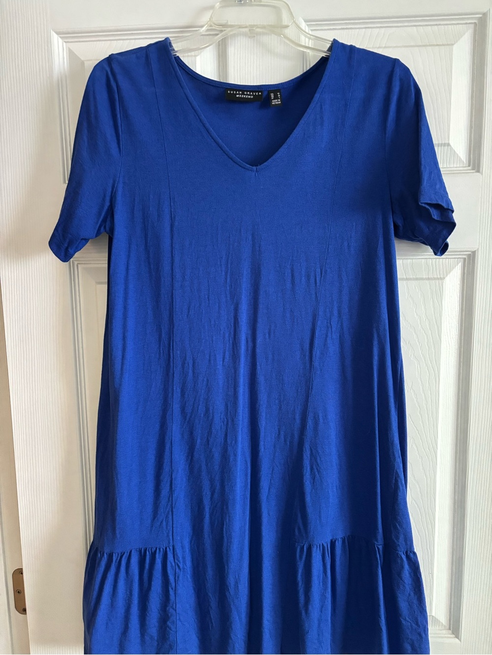 Susan Graver Royal Blue V-Neck Short Sleeve Dress